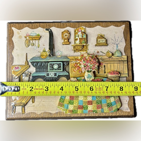 Vintage Country Kitchen 3D Paper Art Wall Decor Wooden Base - Picture 3 of 5